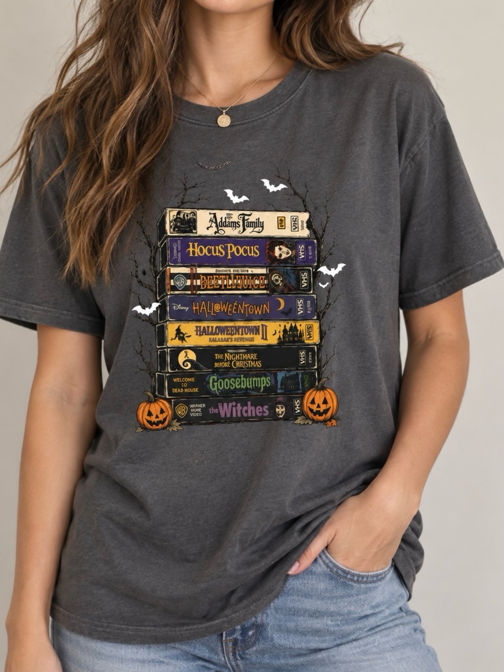 Halloween Movie VHS Tapes Spooky Season Oversized Graphic Tee